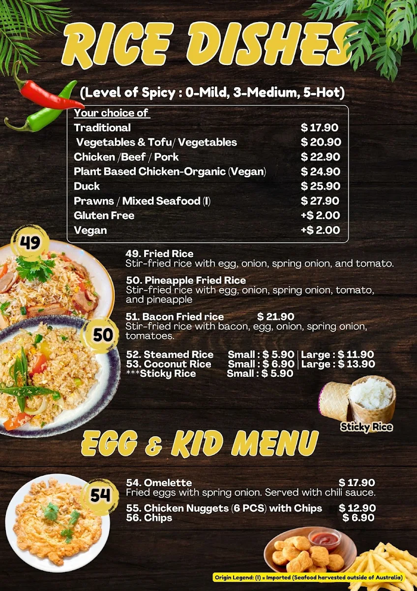 Menu, Aloi Thai Restaurant, Shepparton