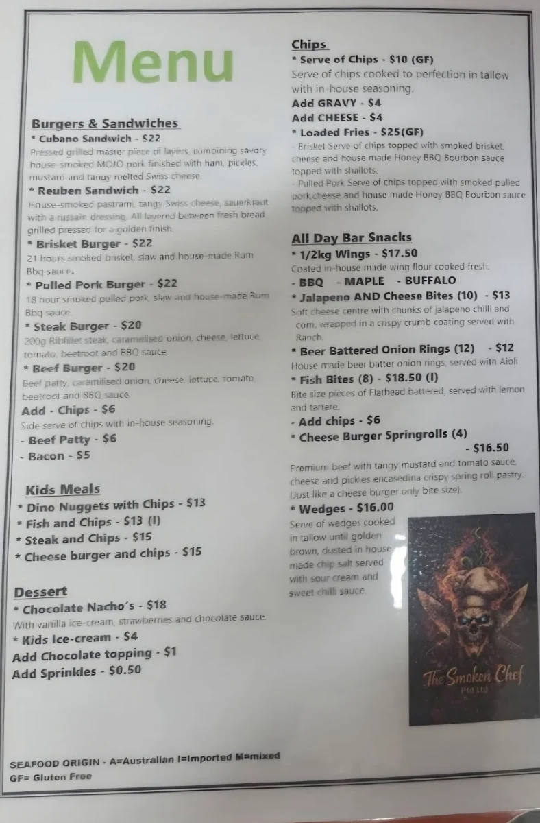Menu, The smoken chef