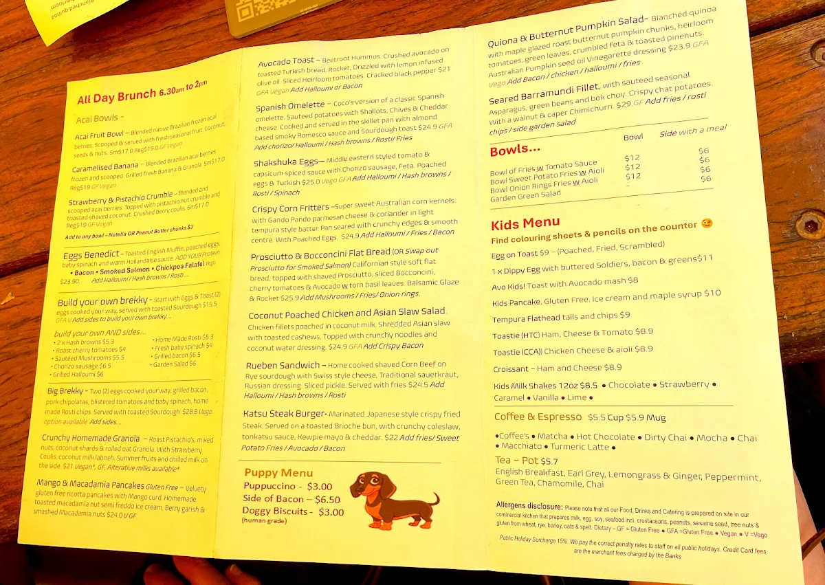 Menu, Coco & Grove
