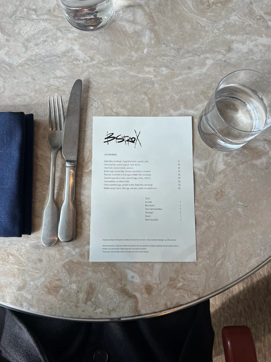 Menu, Bistro X