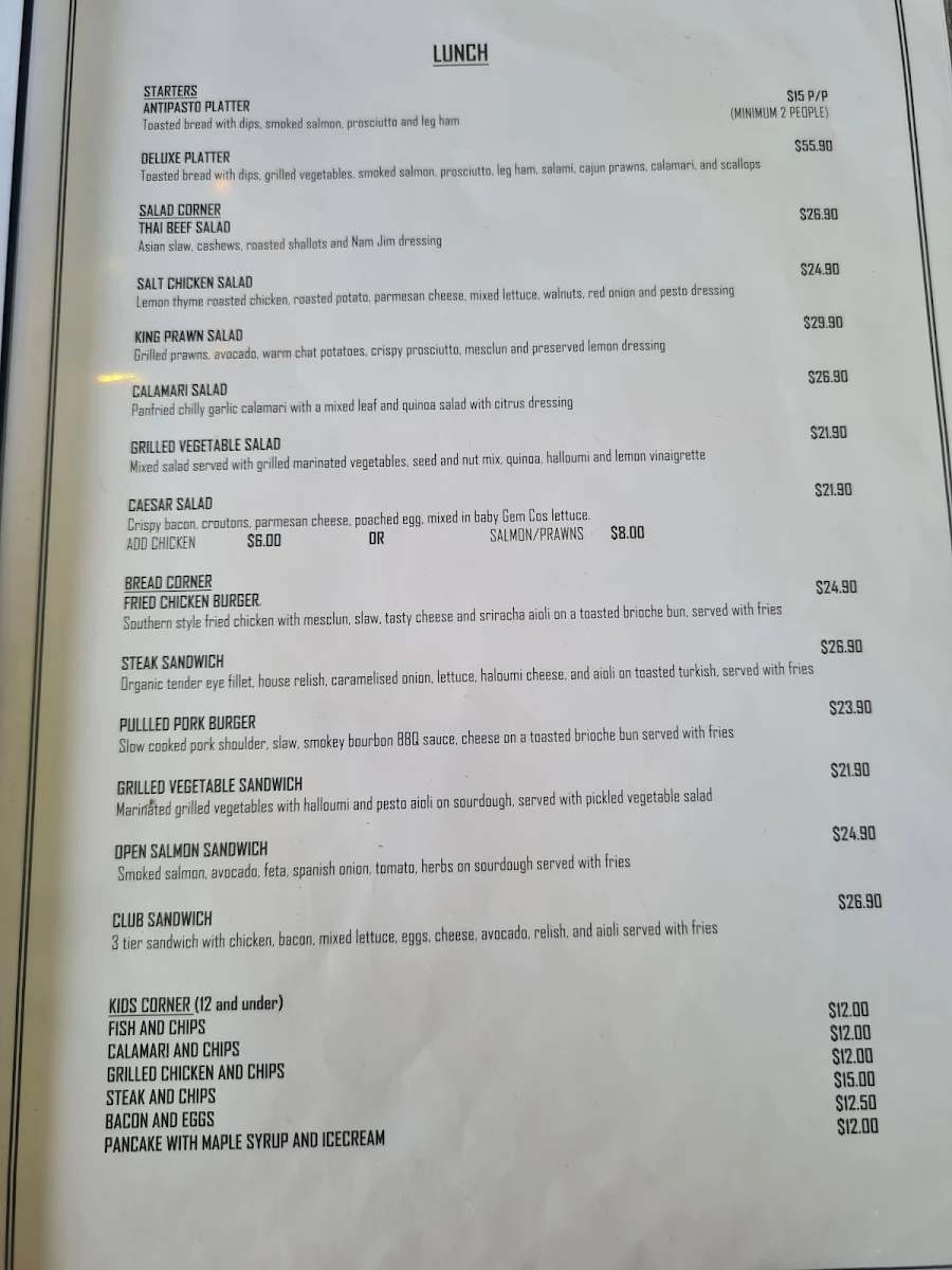 Menu, Salt Cafe Bar