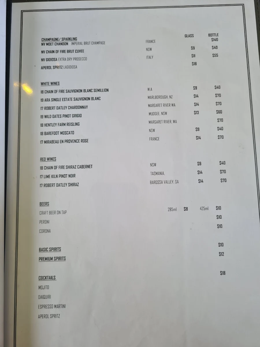 Menu, Salt Cafe Bar
