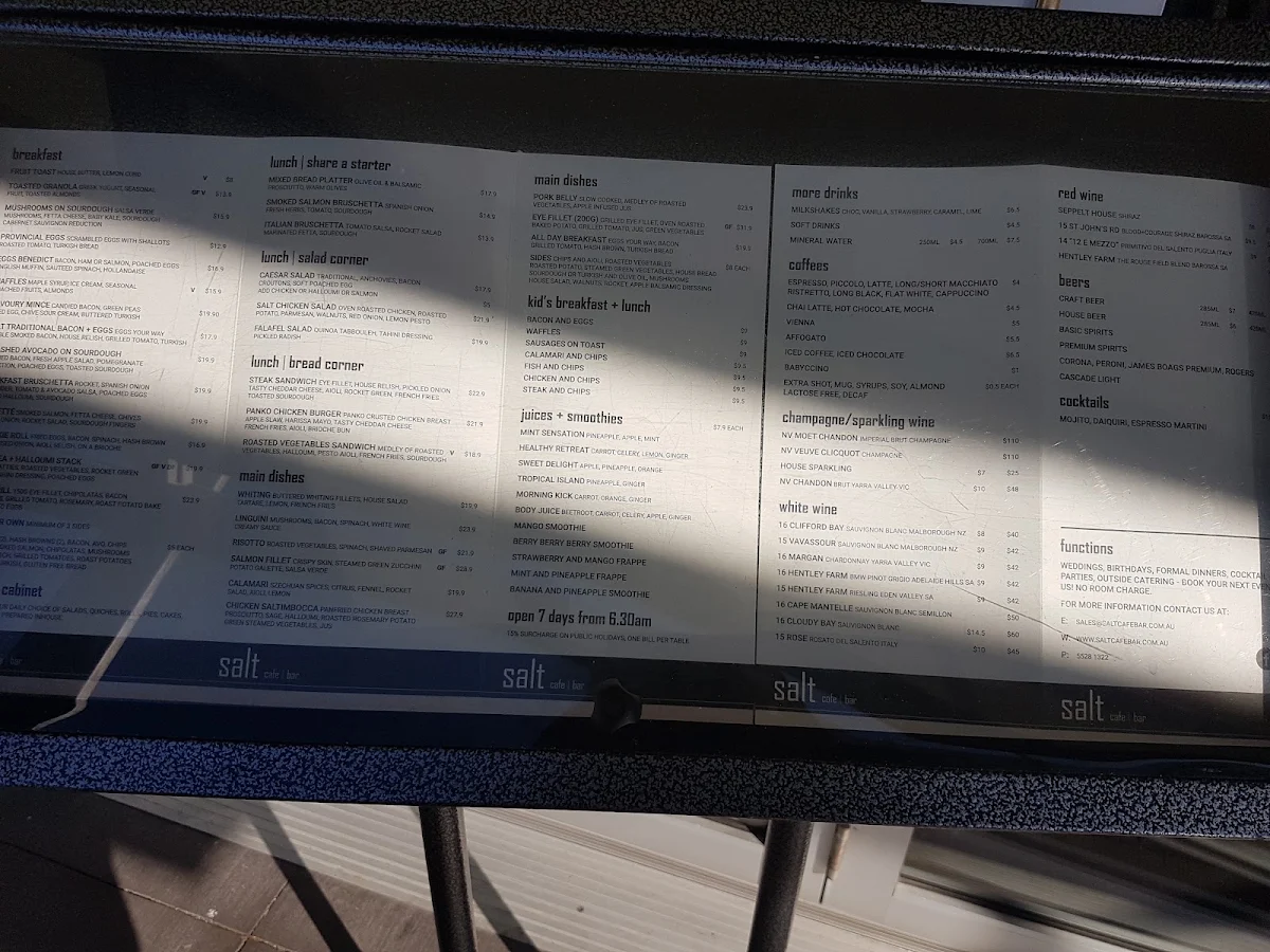 Menu, Salt Cafe Bar