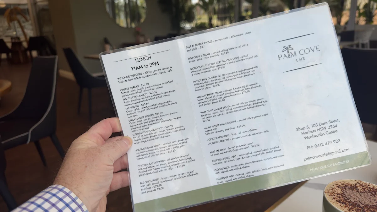 Menu, Palm Cove Cafe