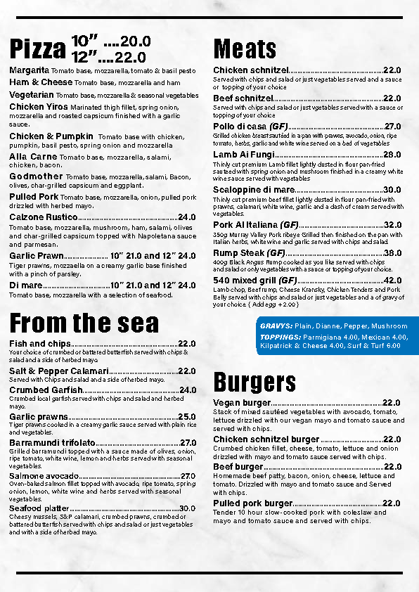 Menu, Tavern 540