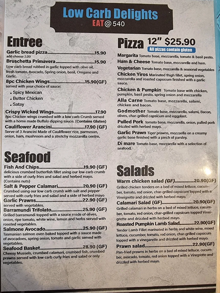 Menu, Tavern 540
