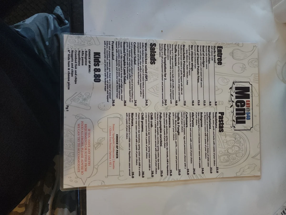 Menu, Tavern 540