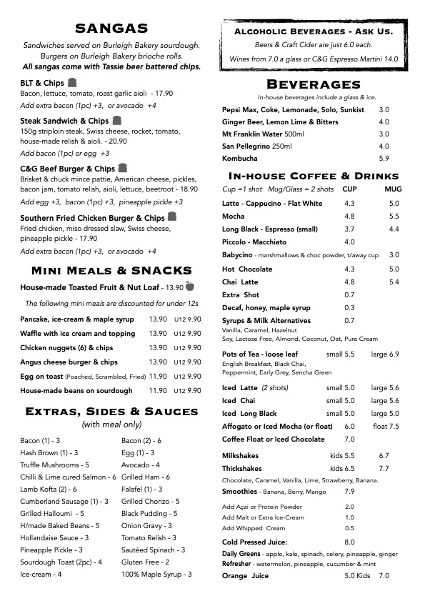 Menu, Cut & Grind Cafe