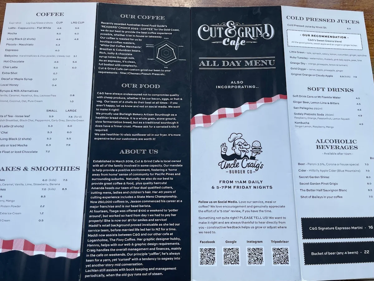 Menu, Cut & Grind Cafe