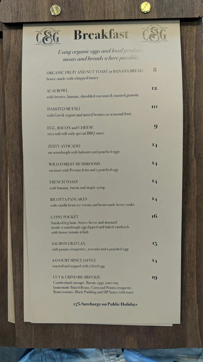 Menu, Cut & Grind Cafe