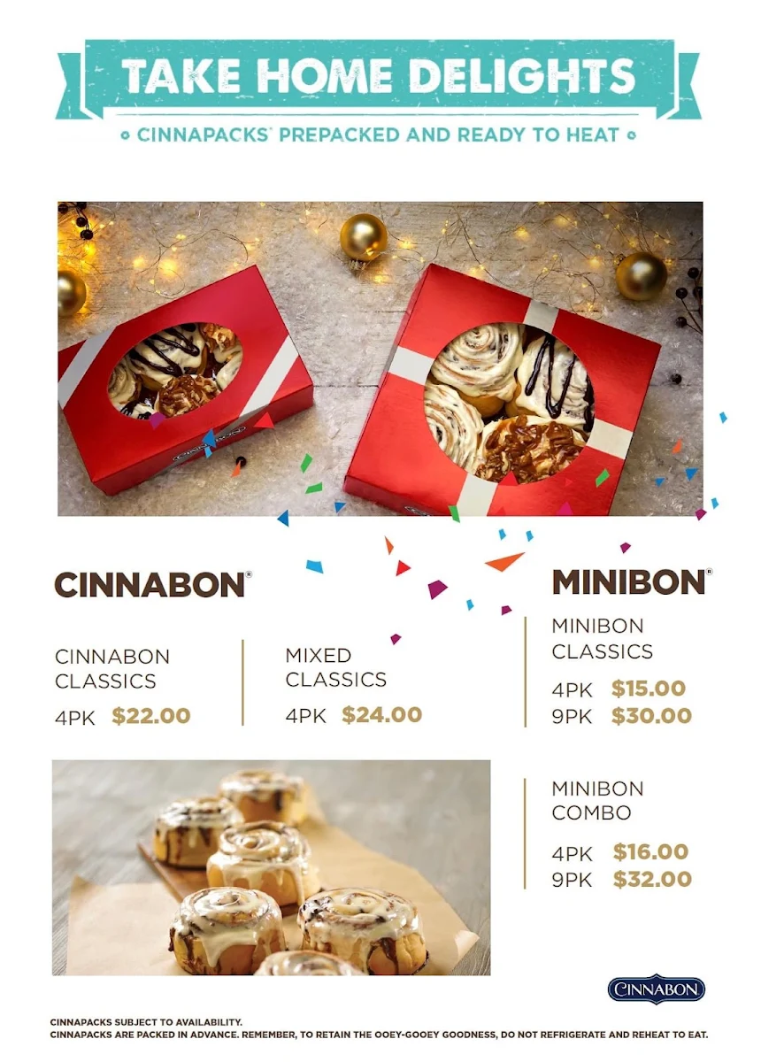 Menu, Cinnabon Robina Town Centre