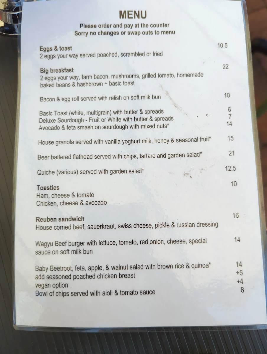 Menu, Home Ground Cafe
