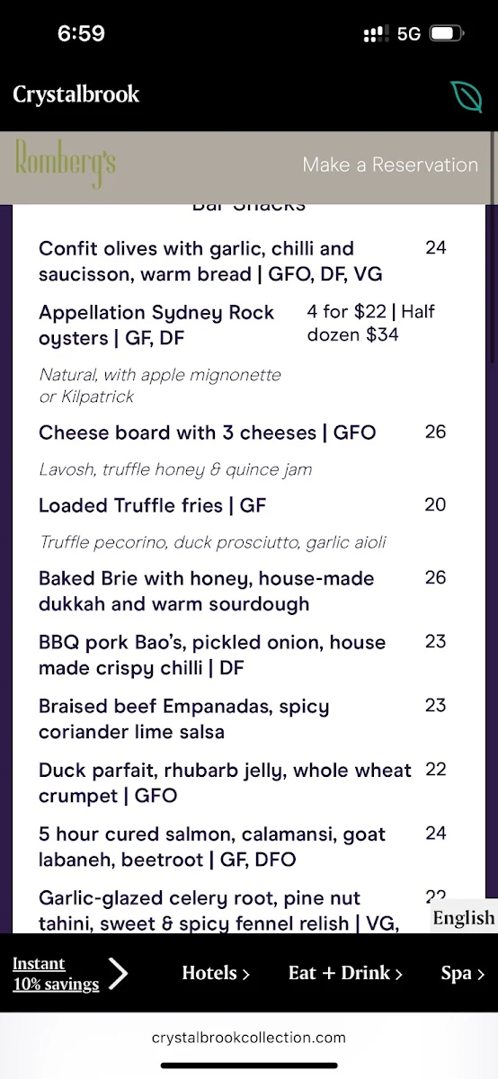 Menu, Romberg's