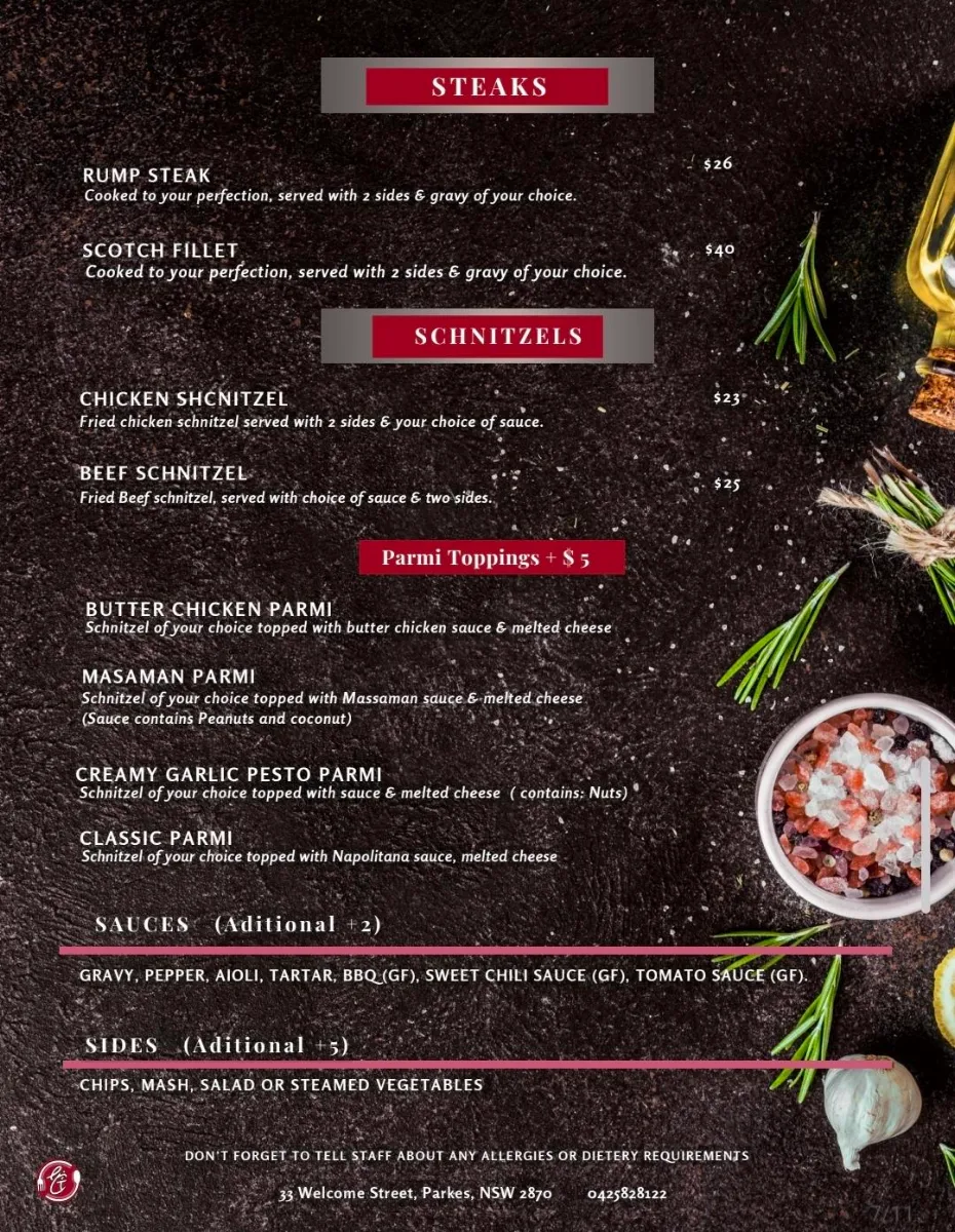 Menu, Eric's Table : The Fusion Food