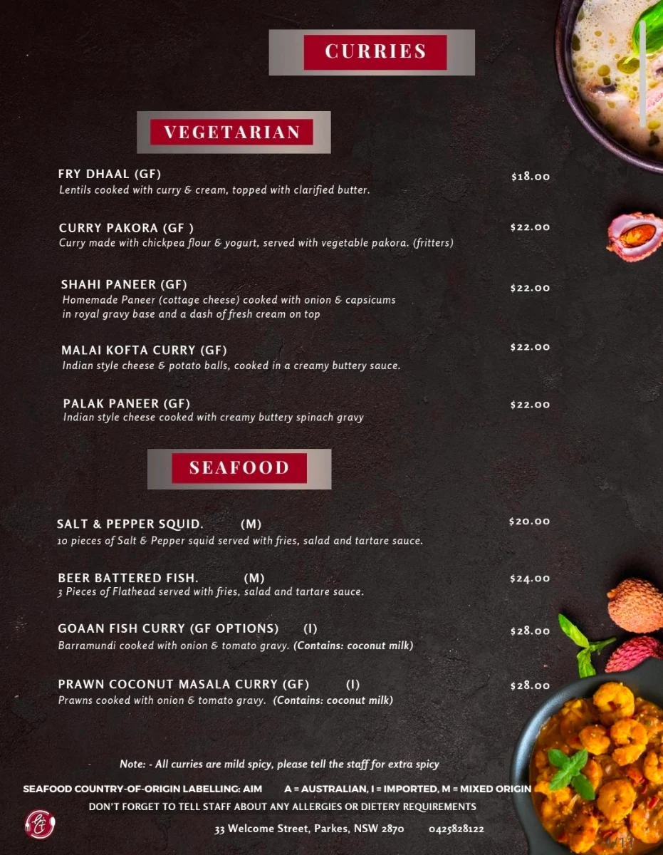 Menu, Eric's Table : The Fusion Food