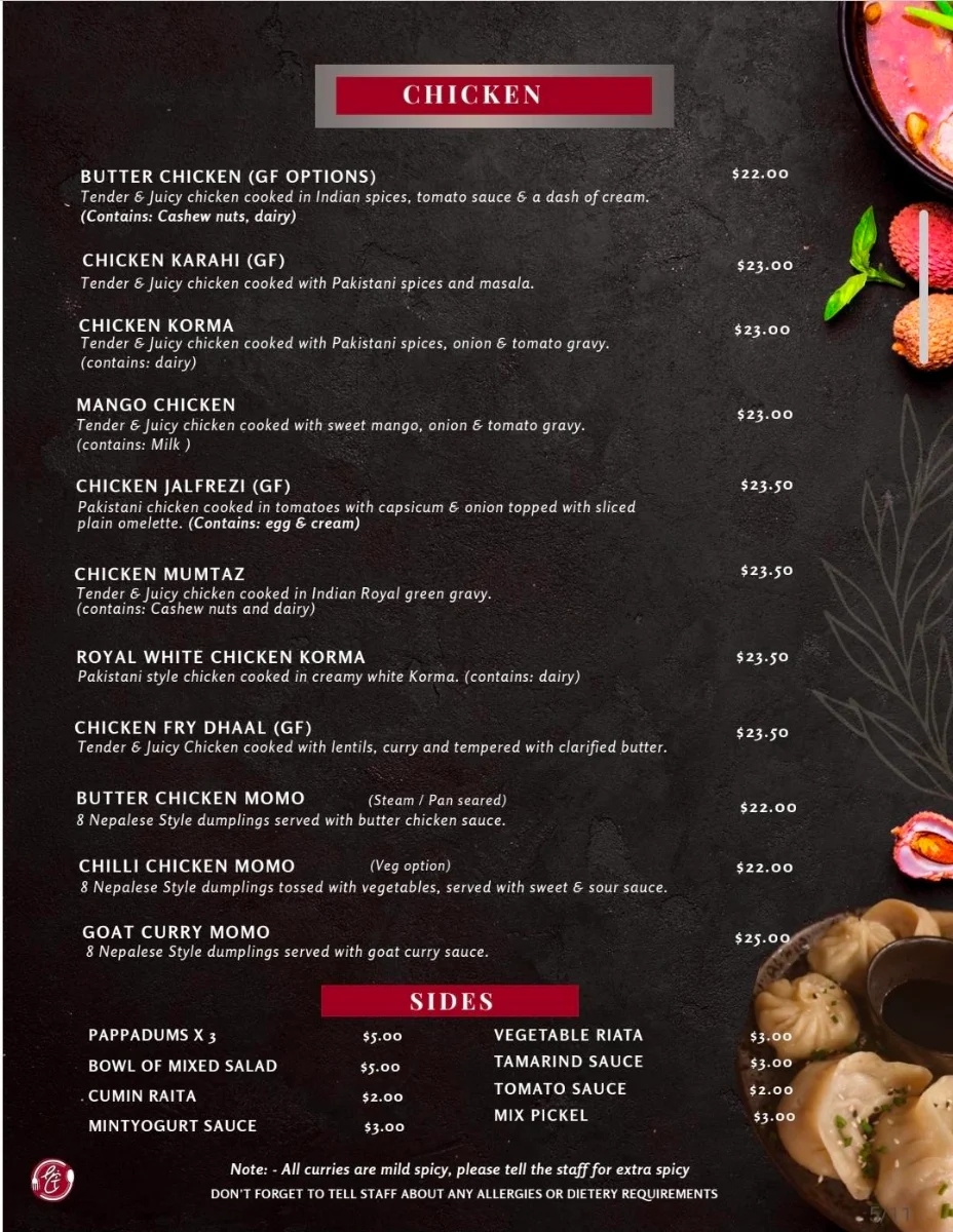 Menu, Eric's Table : The Fusion Food