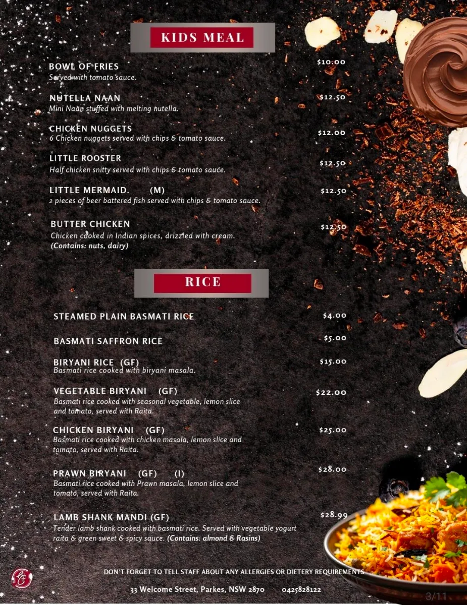 Menu, Eric's Table : The Fusion Food