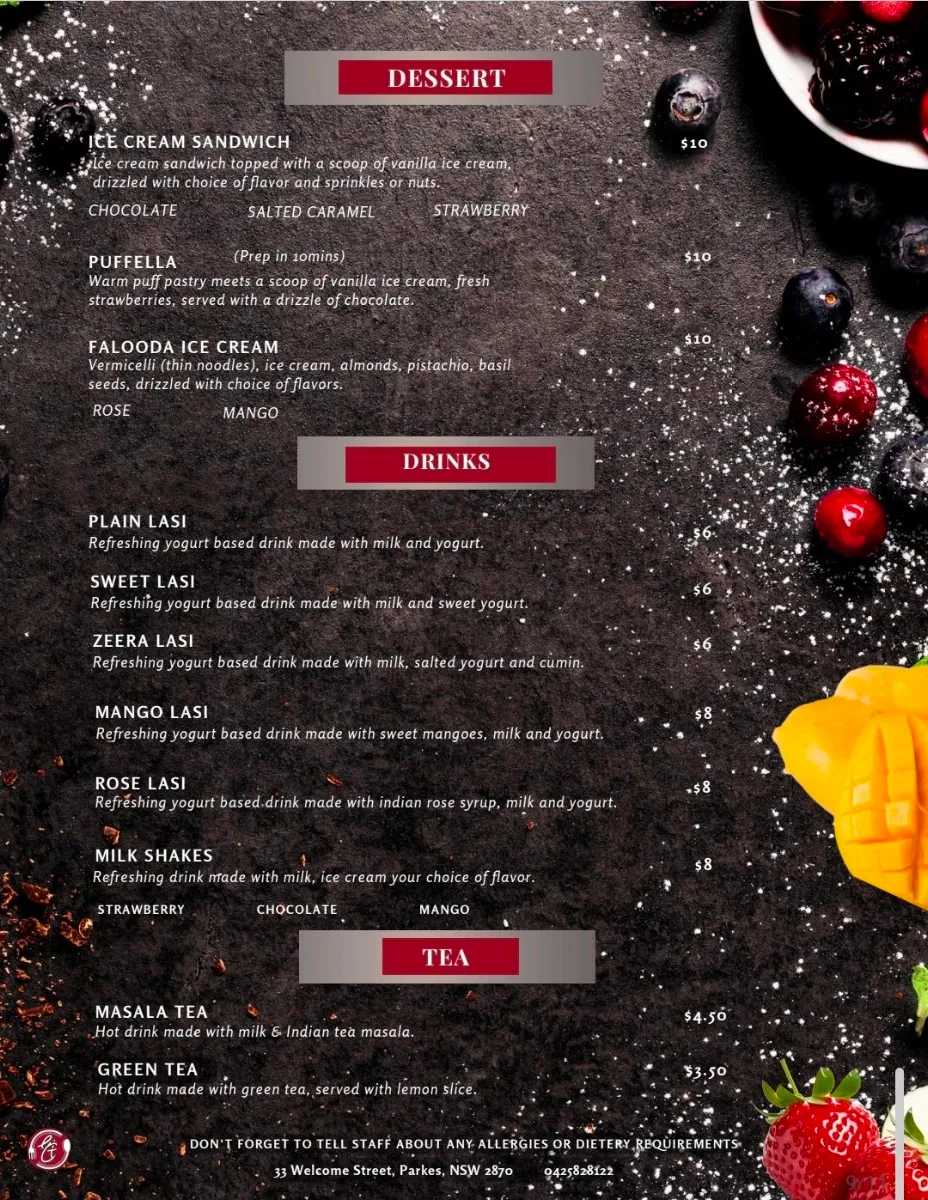 Menu, Eric's Table : The Fusion Food