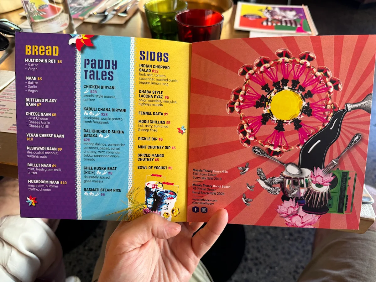 Menu, Masala Theory - Bondi Beach