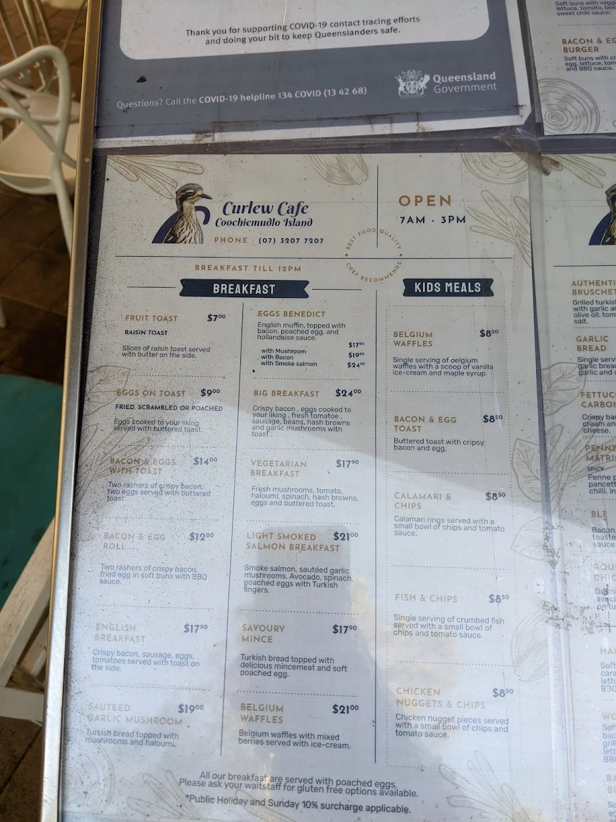 Menu, Curlew Cafe, Coochiemudlo