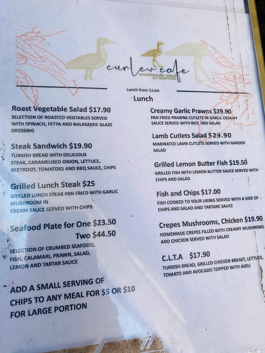 Menu, Curlew Cafe, Coochiemudlo