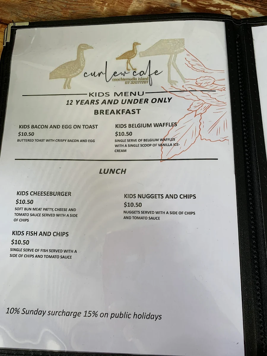 Menu, Curlew Cafe, Coochiemudlo