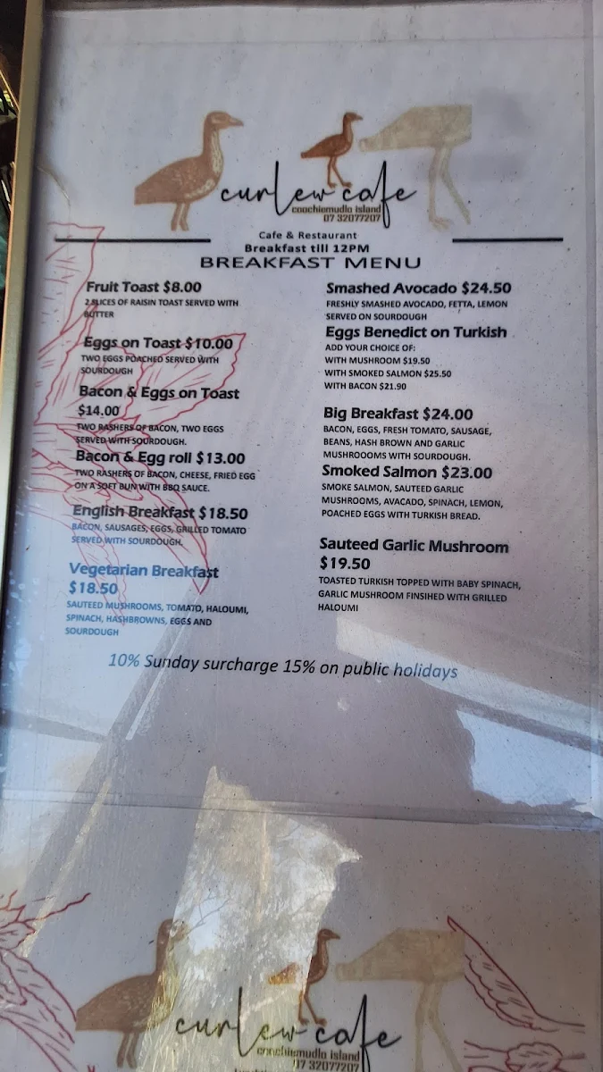 Menu, Curlew Cafe, Coochiemudlo