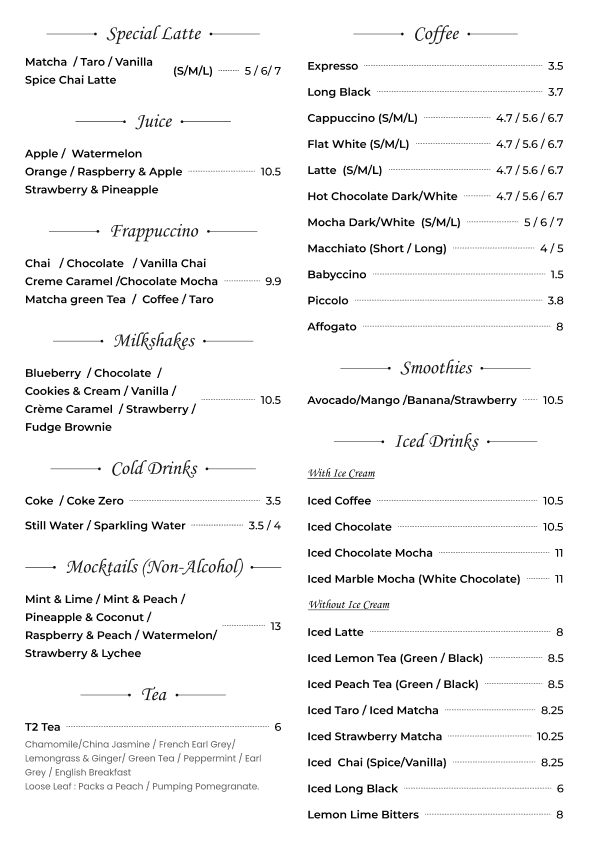Menu, Desserts By Night- Maribyrnong