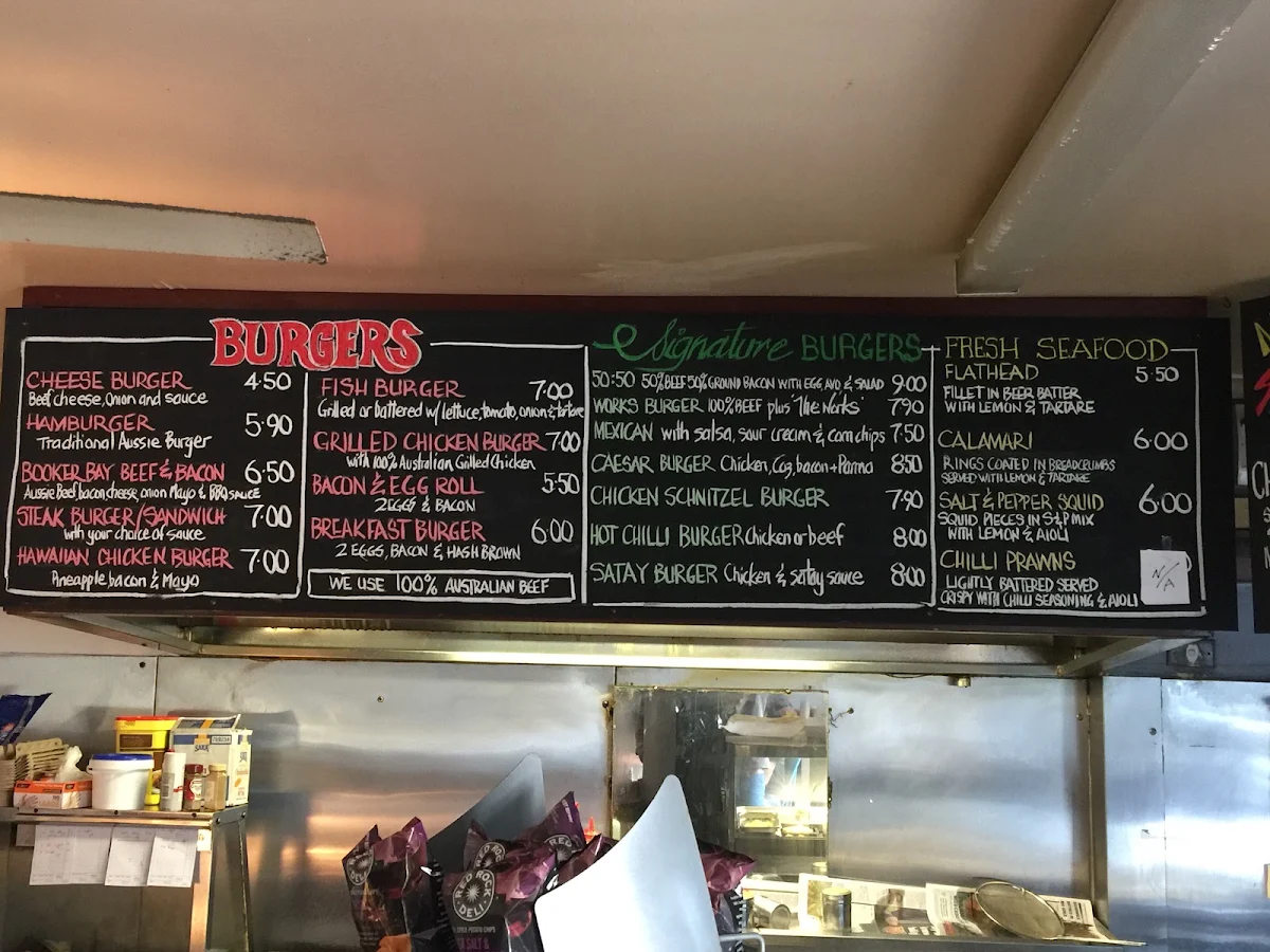 Menu, Booker Bay Cafe and Takeaway