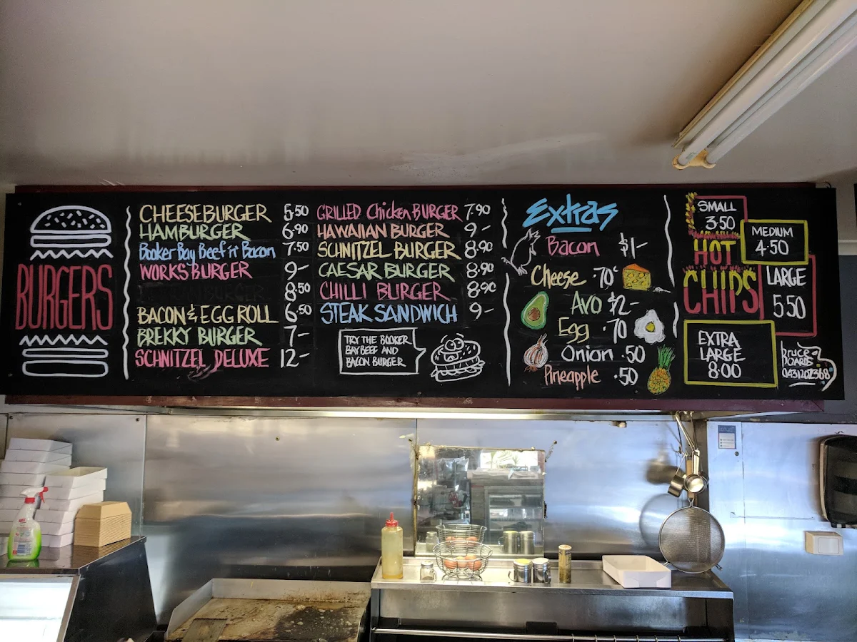 Menu, Booker Bay Cafe and Takeaway