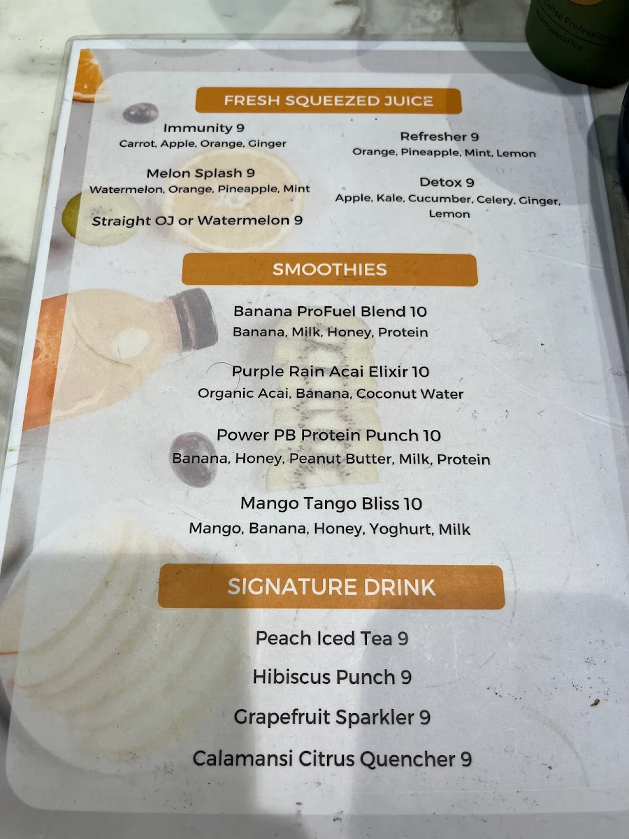 Menu, Lumos Cafe