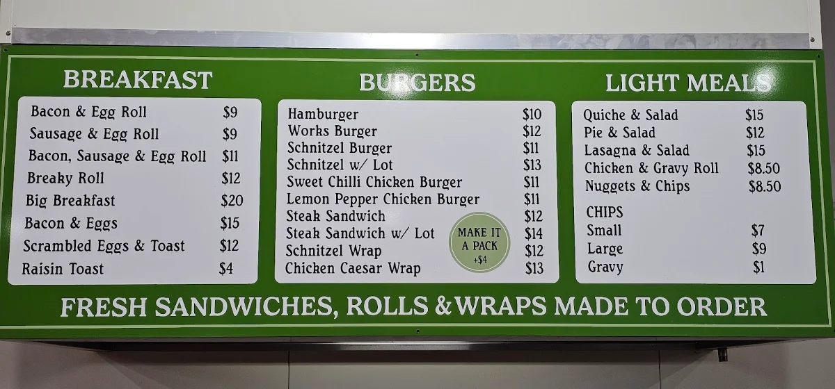 Menu, Wallerawang Bakery