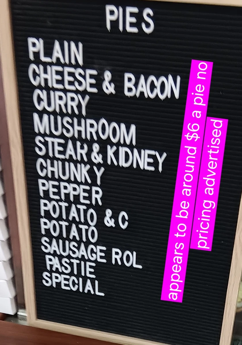 Menu, Wallerawang Bakery