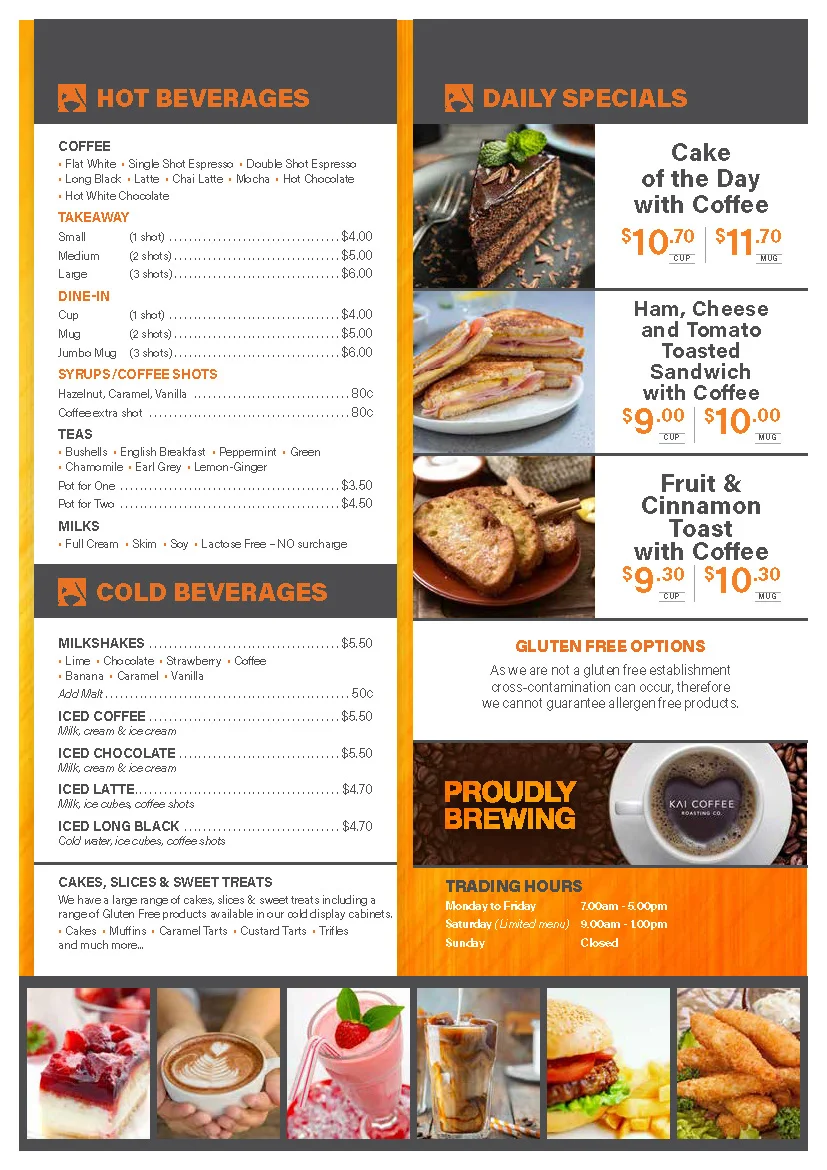 Menu, Atrium Cafe