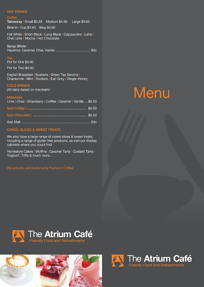 Menu, Atrium Cafe
