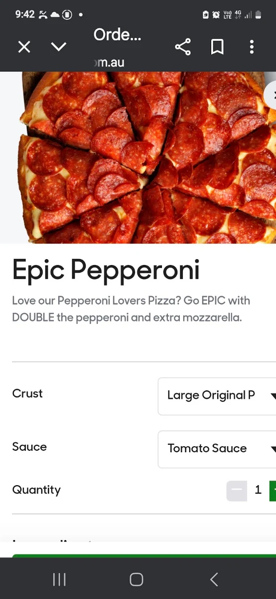 Menu, Pizza Hut Melton