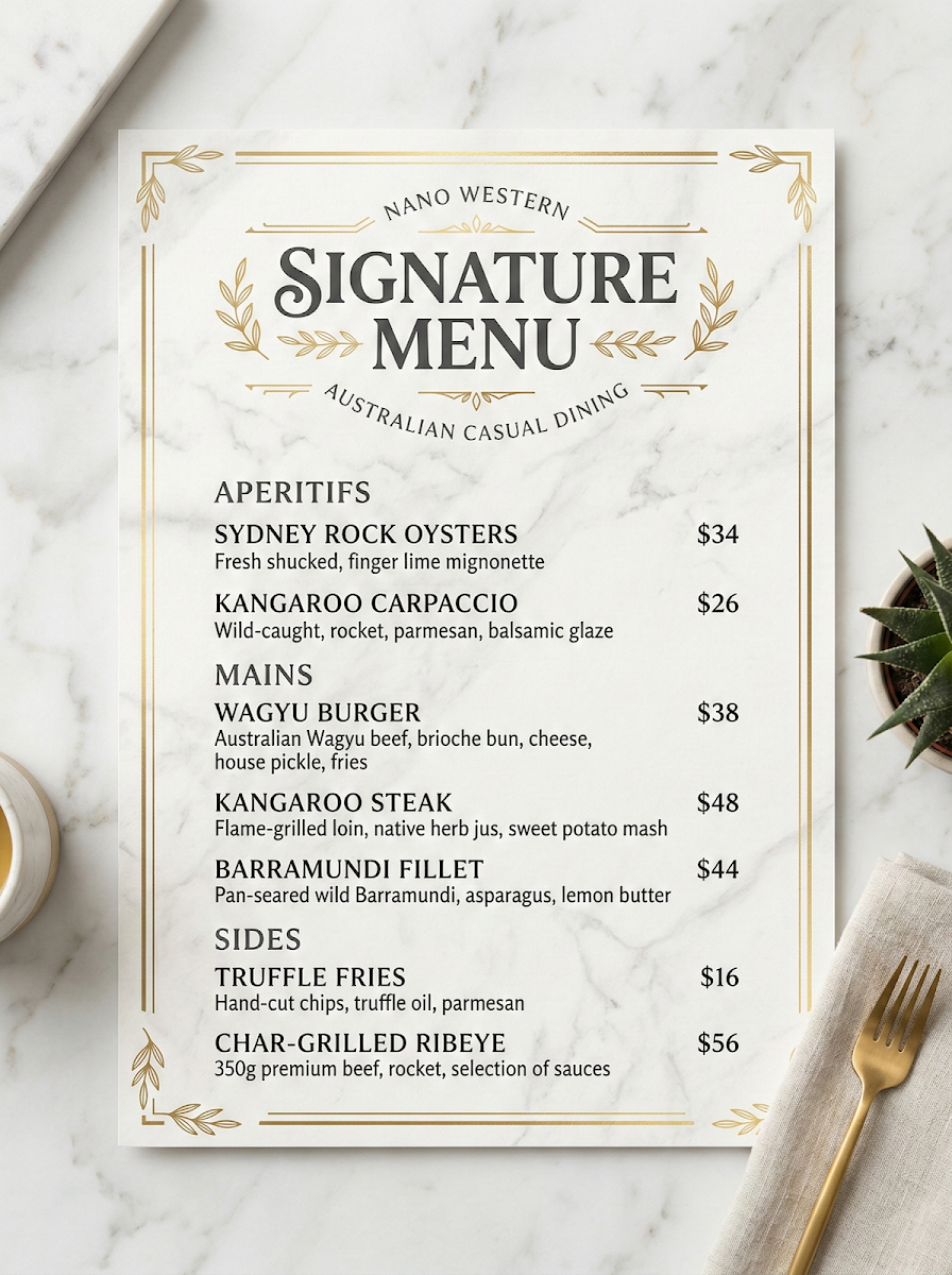 Menu, DD Western Restaurant