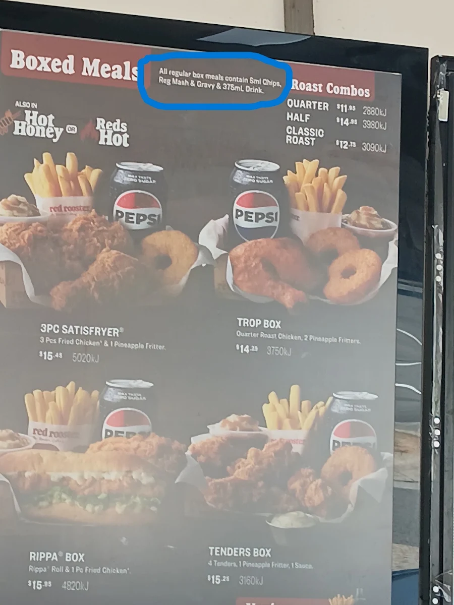 Menu, Red Rooster Mt Pritchard