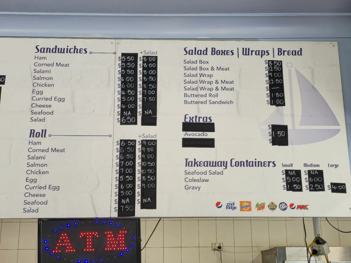 Menu, Harbourside Takeaway