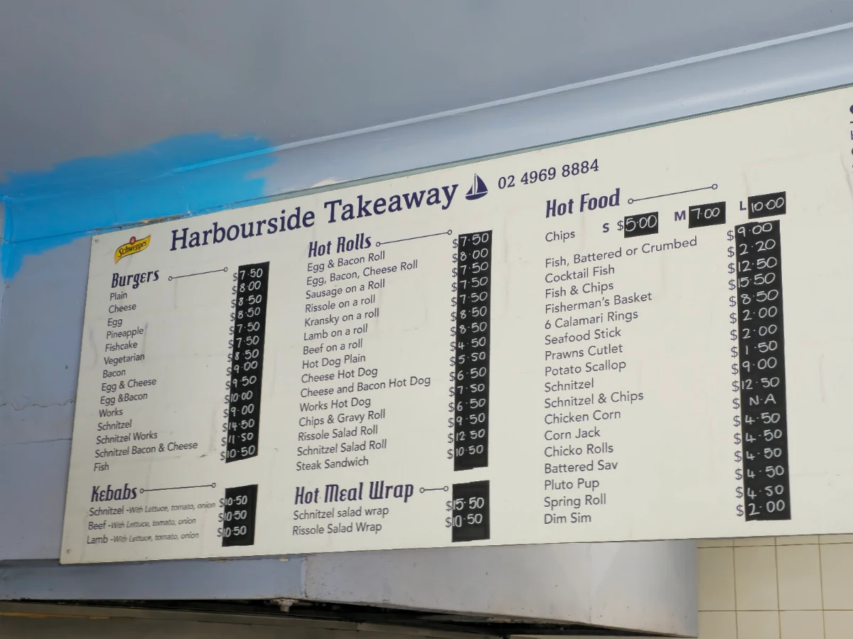 Menu, Harbourside Takeaway