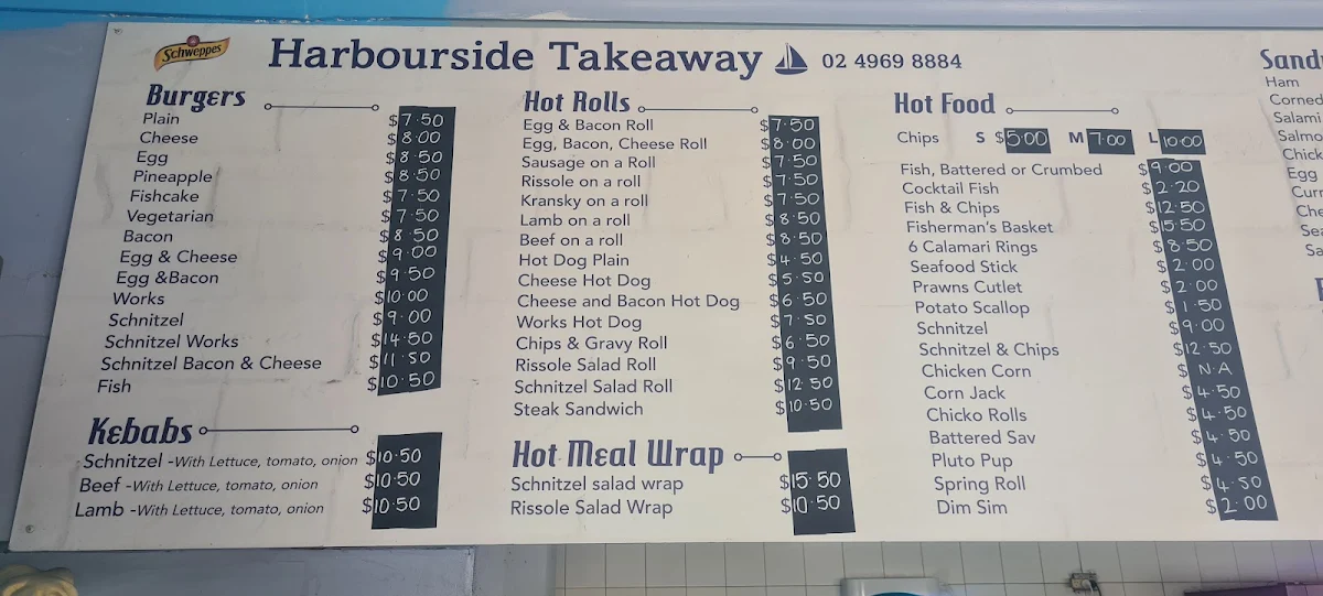 Menu, Harbourside Takeaway