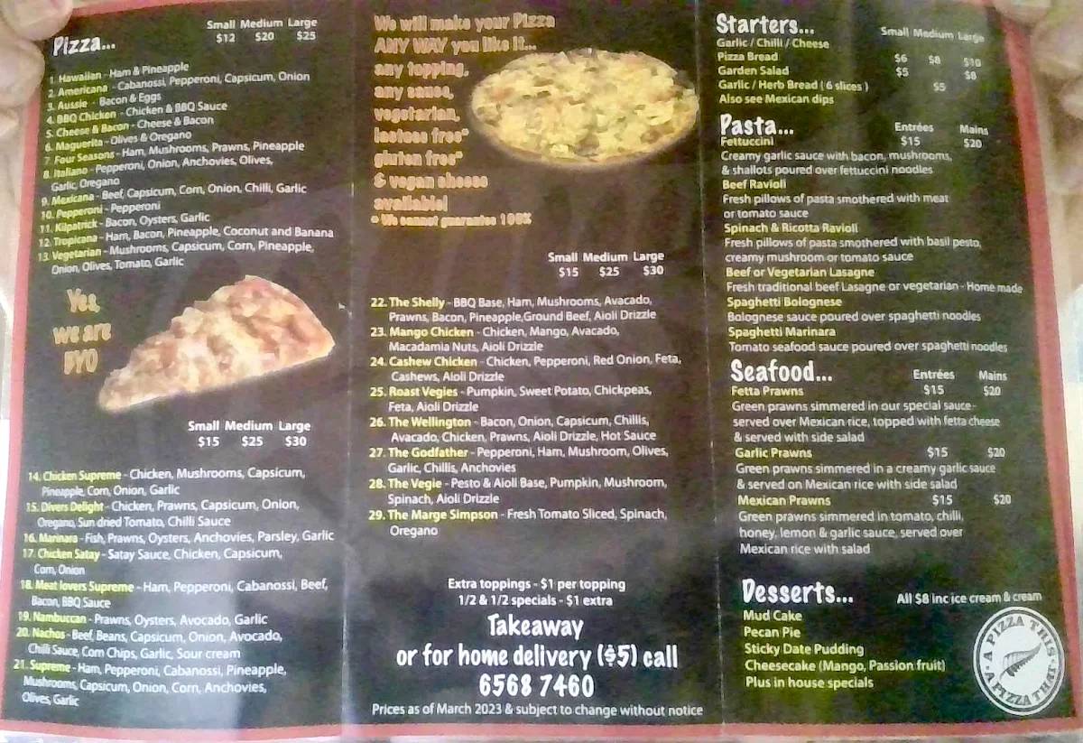 Menu, Pizza This Pizza That