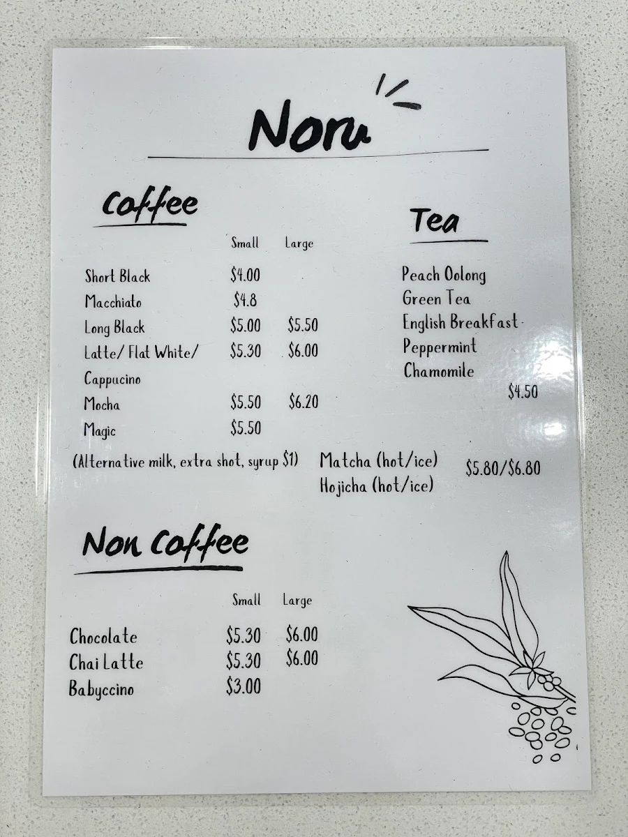 Menu, Noru Coffee