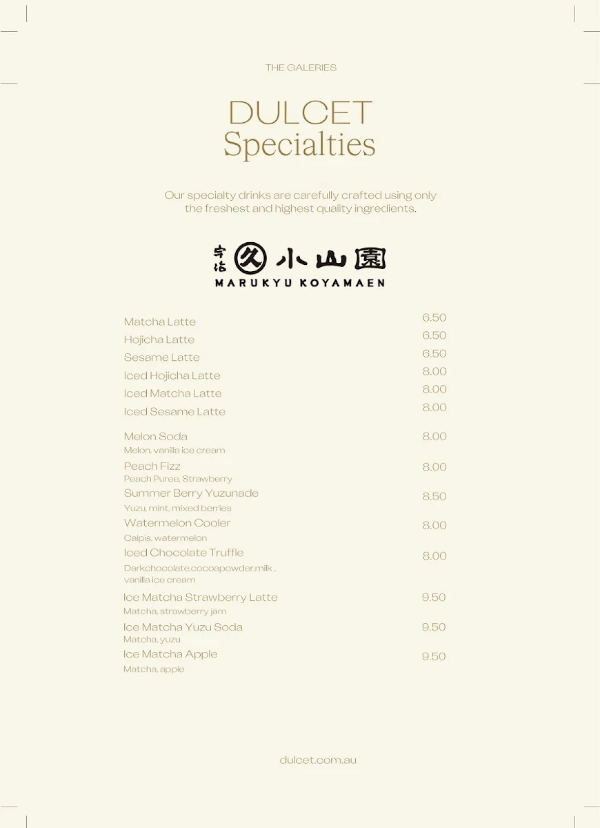 Menu, Dulcet Cafe
