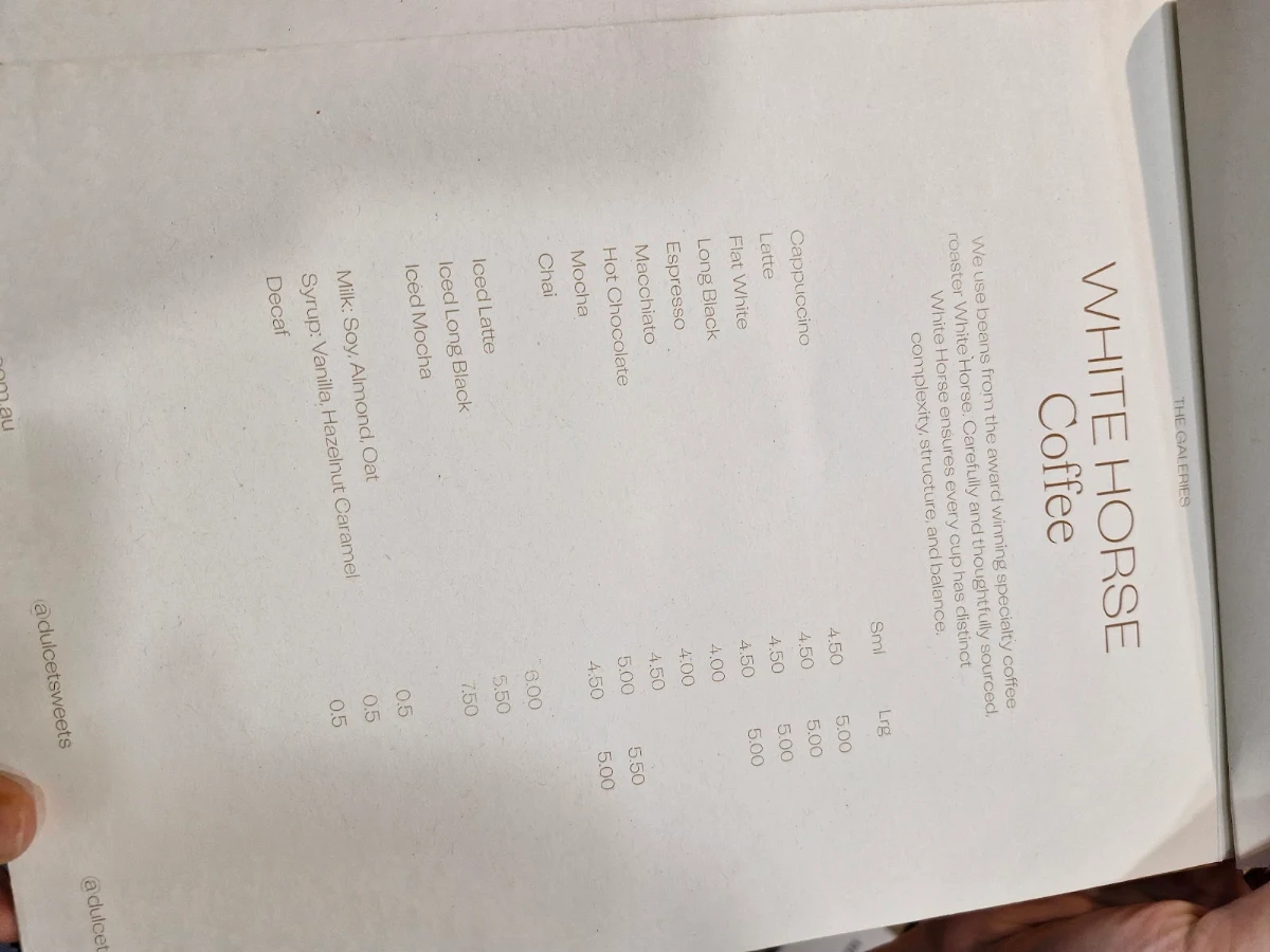 Menu, Dulcet Cafe