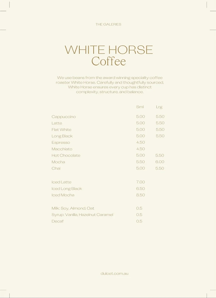 Menu, Dulcet Cafe