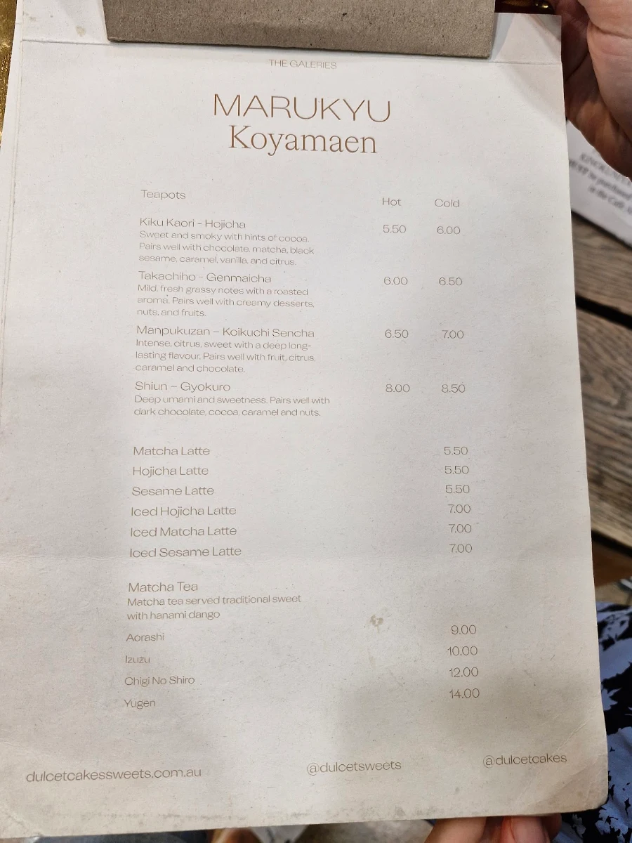 Menu, Dulcet Cafe