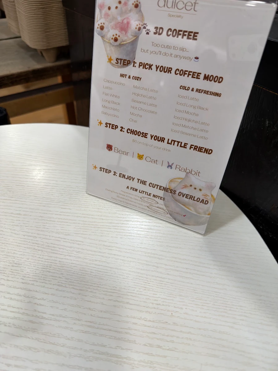 Menu, Dulcet Cafe
