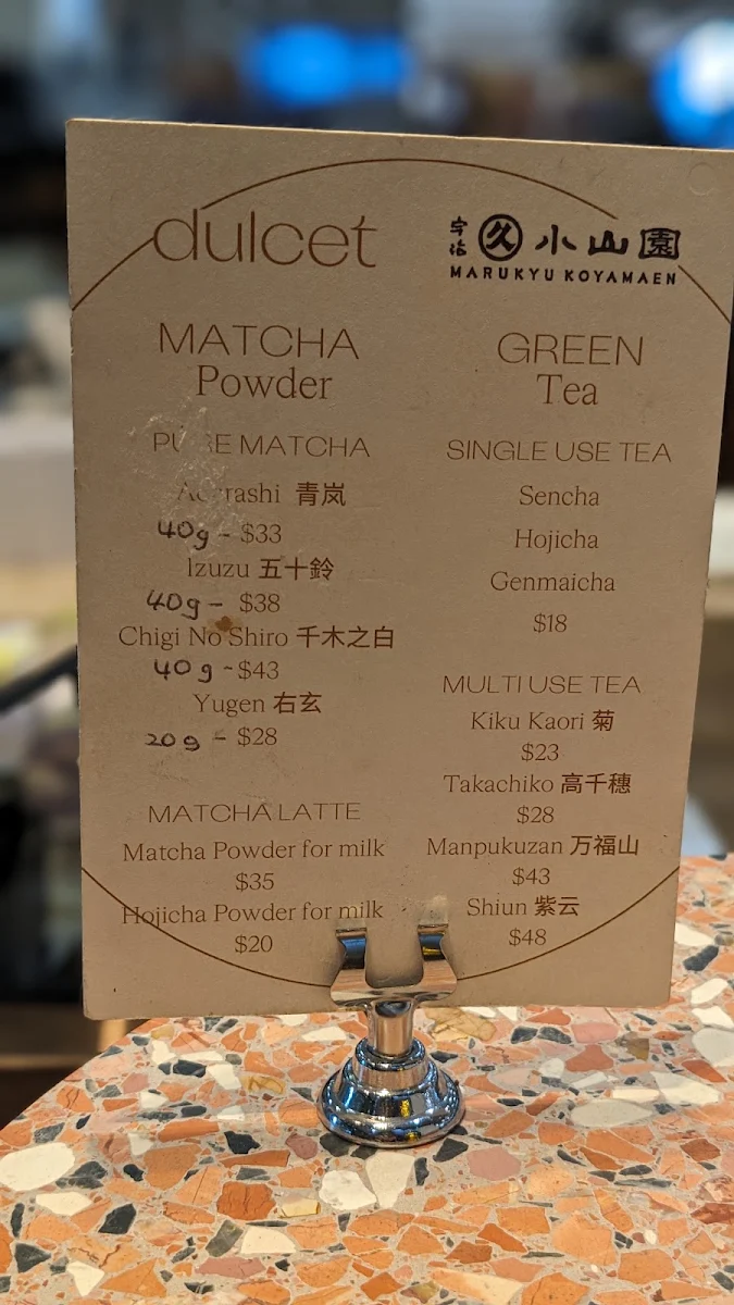 Menu, Dulcet Cafe