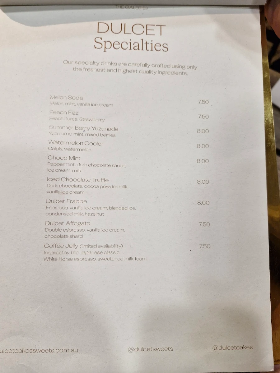 Menu, Dulcet Cafe